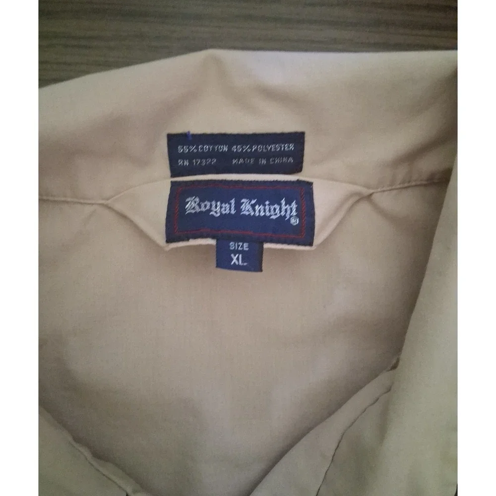 VTG Royal Knight XL Men's Pajamas Pant Set Long Sleeve Tan w Brown Piping 1 spot